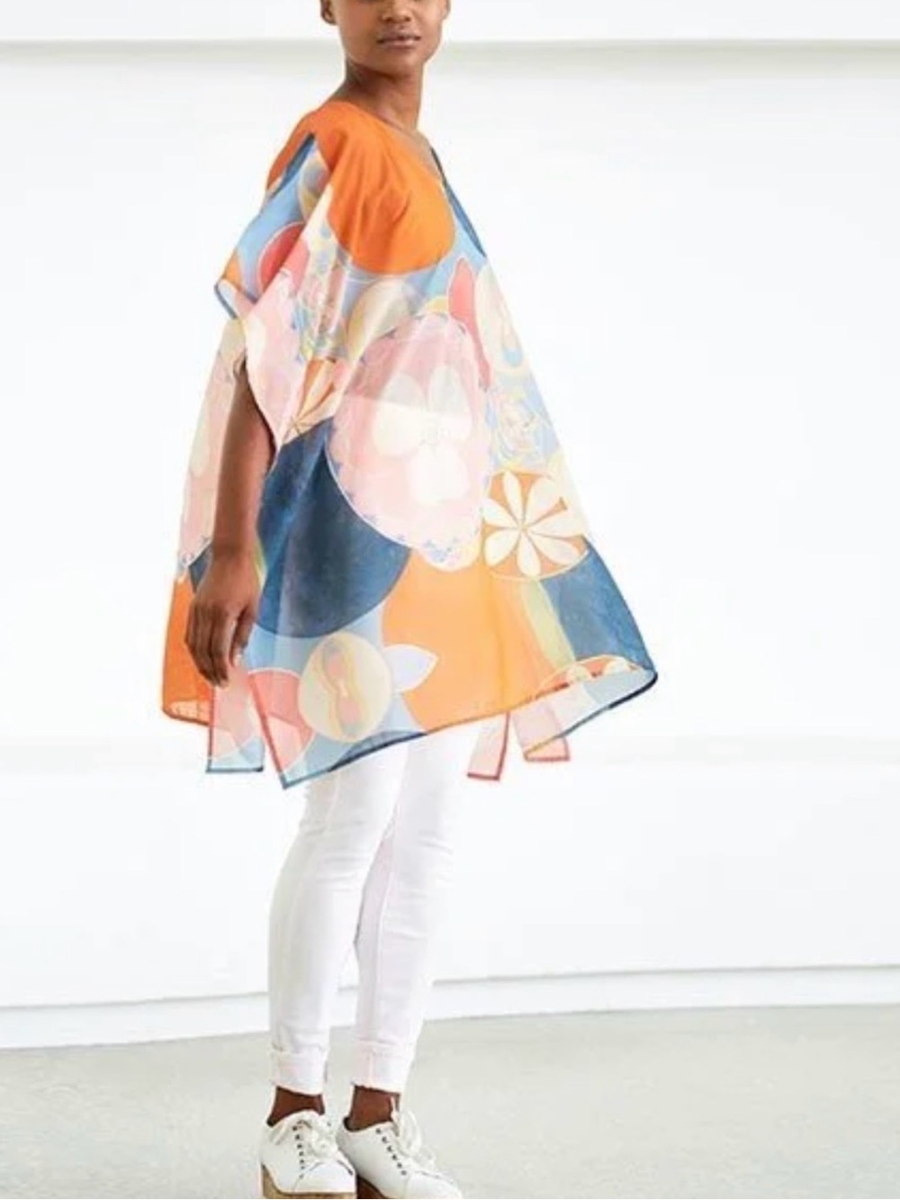 Guggenheim Abstract Art Print Sheer Oversized Tunic Poncho Top